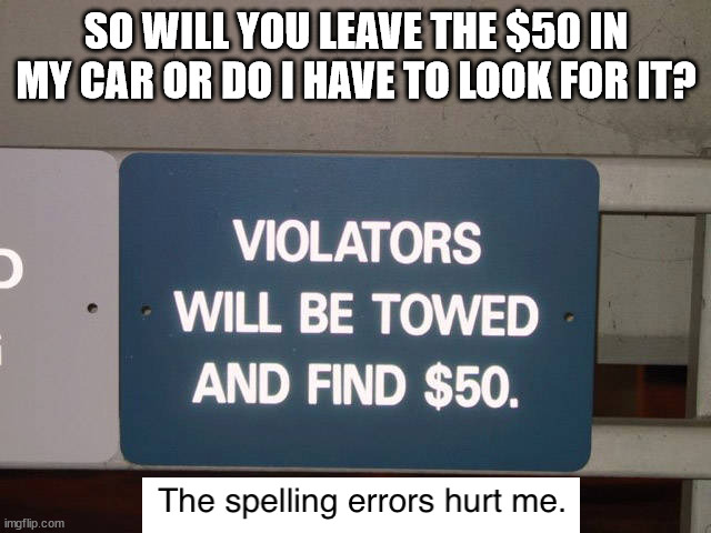 SO WILL YOU LEAVE THE $50 IN MY CAR OR DO I HAVE TO LOOK FOR IT? | image tagged in you had one job | made w/ Imgflip meme maker