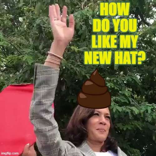 Her Ego Strikes Again | HOW DO YOU LIKE MY NEW HAT? | image tagged in memes,kamala harris,hat,real shit,what do we want,compliment | made w/ Imgflip meme maker