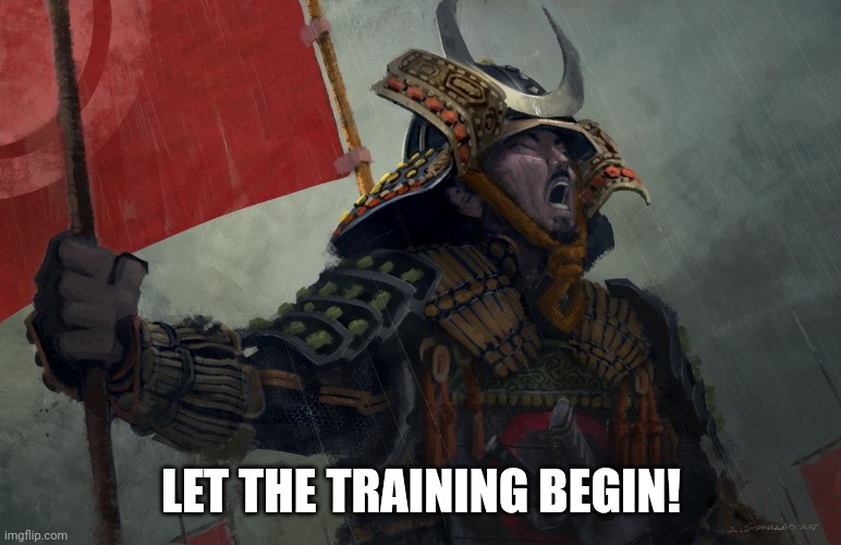 Samurai Screaming | LET THE TRAINING BEGIN! | image tagged in samurai screaming | made w/ Imgflip meme maker