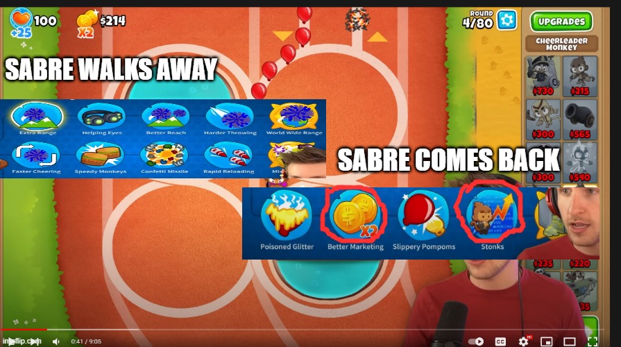 sabre likes money |  SABRE WALKS AWAY; SABRE COMES BACK | image tagged in sabre,tewtiy,youtube | made w/ Imgflip meme maker