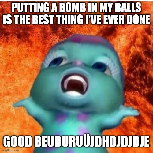 Dhuarr Memek | PUTTING A BOMB IN MY BALLS IS THE BEST THING I'VE EVER DONE; GOOD BEUDURUÜJDHDJDJDJE | image tagged in dhuarr memek | made w/ Imgflip meme maker