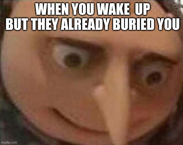 gru meme | WHEN YOU WAKE  UP BUT THEY ALREADY BURIED YOU | image tagged in gru meme | made w/ Imgflip meme maker