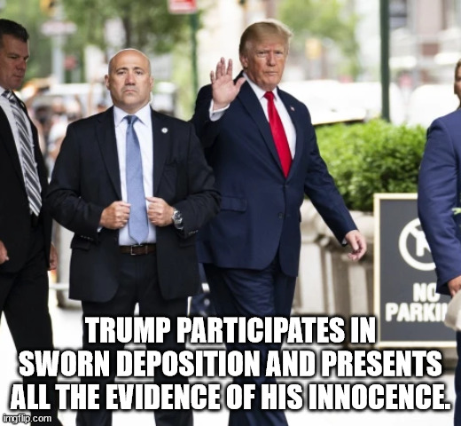 Nada. | TRUMP PARTICIPATES IN SWORN DEPOSITION AND PRESENTS ALL THE EVIDENCE OF HIS INNOCENCE. | image tagged in trump incarcerated | made w/ Imgflip meme maker