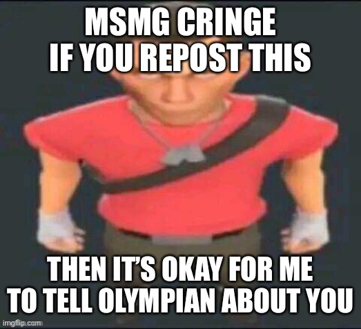 scout but I saved it so I don’t forget | MSMG CRINGE IF YOU REPOST THIS; THEN IT’S OKAY FOR ME TO TELL OLYMPIAN ABOUT YOU | image tagged in scout but i saved it so i don t forget | made w/ Imgflip meme maker