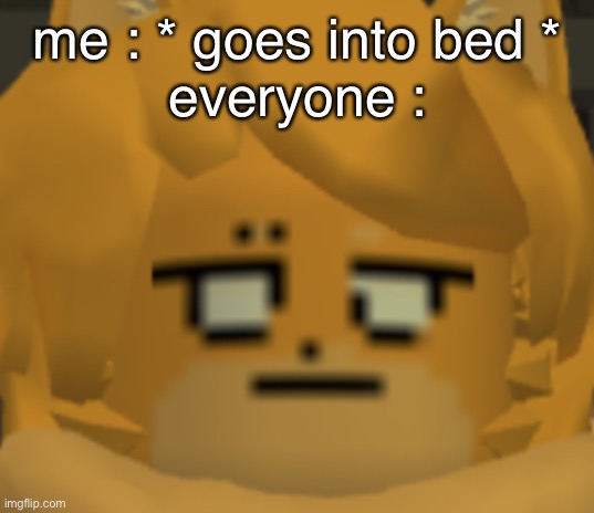 i dunno why this popped into my mind. | me : * goes into bed *
everyone : | made w/ Imgflip meme maker