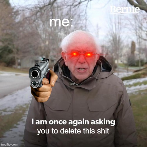 Bernie I Am Once Again Asking For Your Support Meme | me: you to delete this shit | image tagged in memes,bernie i am once again asking for your support | made w/ Imgflip meme maker