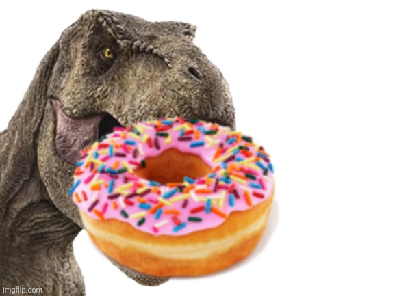 Rexy eating a donut | image tagged in donut,jurassic park,jurassic world,dinosaur,t rex,donuts | made w/ Imgflip meme maker
