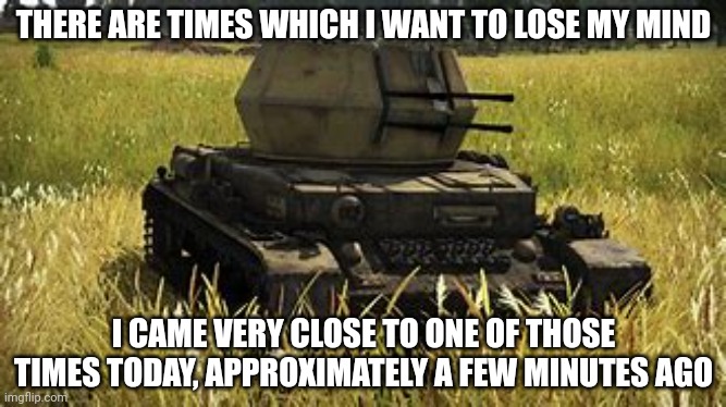 Wirbelwind | THERE ARE TIMES WHICH I WANT TO LOSE MY MIND; I CAME VERY CLOSE TO ONE OF THOSE TIMES TODAY, APPROXIMATELY A FEW MINUTES AGO | image tagged in wirbelwind | made w/ Imgflip meme maker