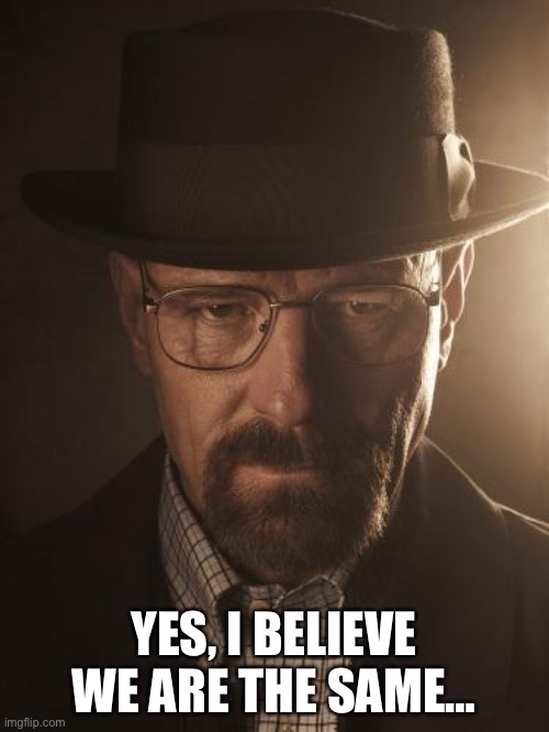 Walter White | YES, I BELIEVE WE ARE THE SAME… | image tagged in walter white | made w/ Imgflip meme maker