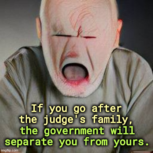 Harming the judge won't get Trump out of trouble. | If you go after the judge's family, the government will separate you from yours. | image tagged in white supremacy,neo-nazis,militia,bottom of the barrel,threats,stupid | made w/ Imgflip meme maker