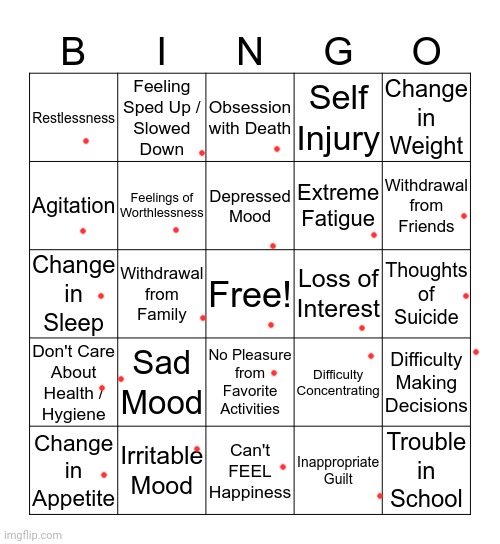 Fortunately not like this anymore, but when it's bad, it's BAD. | image tagged in depression bingo 1 | made w/ Imgflip meme maker