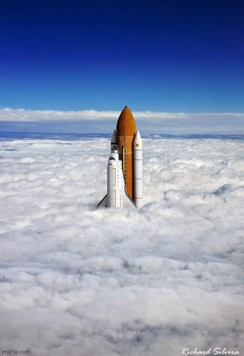 Shuttle Breakthrough  By:Richard Silvera | image tagged in space shuttle,clouds,awesome,photoshop | made w/ Imgflip meme maker