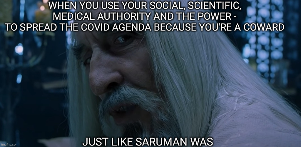Saruman sou you have chosen death | WHEN YOU USE YOUR SOCIAL, SCIENTIFIC, MEDICAL AUTHORITY AND THE POWER -
TO SPREAD THE COVID AGENDA BECAUSE YOU'RE A COWARD; JUST LIKE SARUMAN WAS | image tagged in saruman sou you have chosen death | made w/ Imgflip meme maker