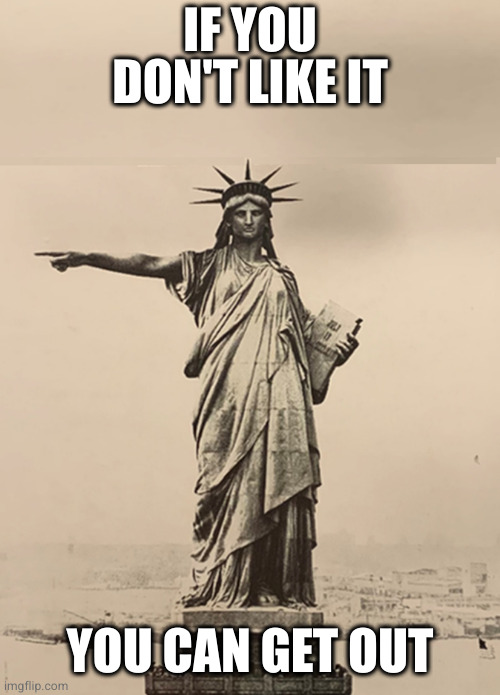 Statue of Liberty Get Out | IF YOU DON'T LIKE IT YOU CAN GET OUT | image tagged in statue of liberty get out | made w/ Imgflip meme maker
