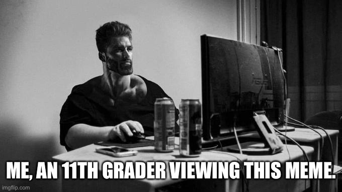 Gigachad On The Computer | ME, AN 11TH GRADER VIEWING THIS MEME. | image tagged in gigachad on the computer | made w/ Imgflip meme maker