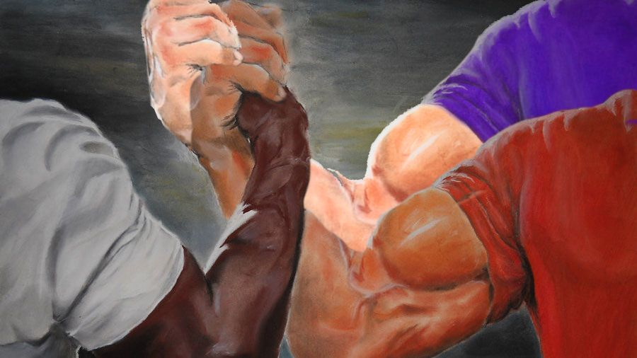 Three hand epic handshake Blank Meme Template