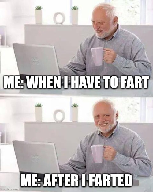 Hide the Pain Harold Meme | ME: WHEN I HAVE TO FART; ME: AFTER I FARTED | image tagged in memes,hide the pain harold | made w/ Imgflip meme maker