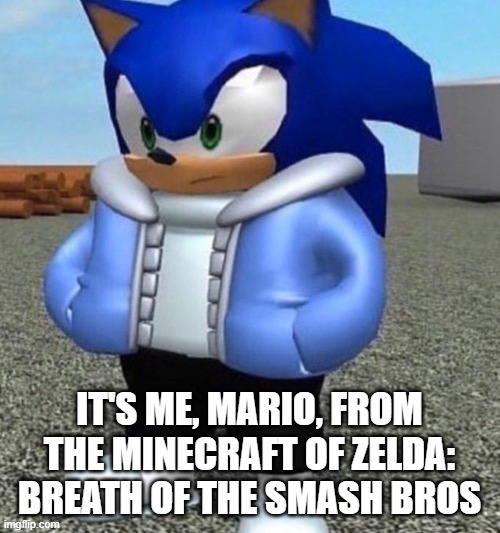 Sonic sans undertale | IT'S ME, MARIO, FROM THE MINECRAFT OF ZELDA: BREATH OF THE SMASH BROS | image tagged in sonic sans undertale | made w/ Imgflip meme maker