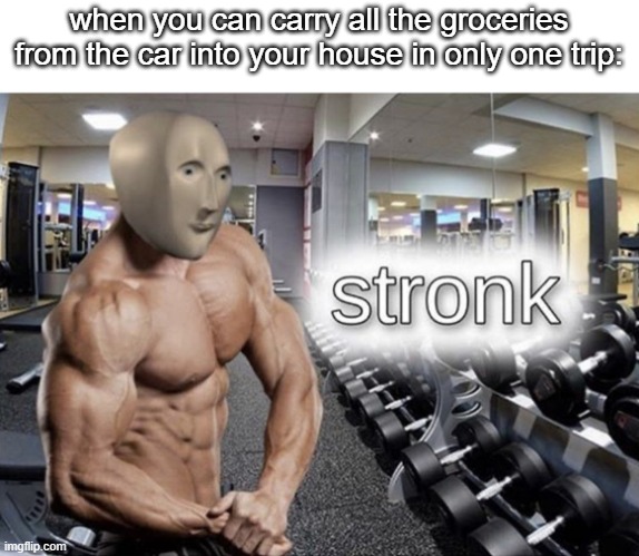I'm not stronk enough to do this | when you can carry all the groceries from the car into your house in only one trip: | image tagged in meme man stronk,memes,funny | made w/ Imgflip meme maker