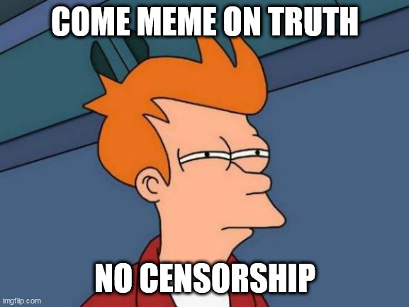 Futurama Fry Meme | COME MEME ON TRUTH; NO CENSORSHIP | image tagged in memes,futurama fry | made w/ Imgflip meme maker