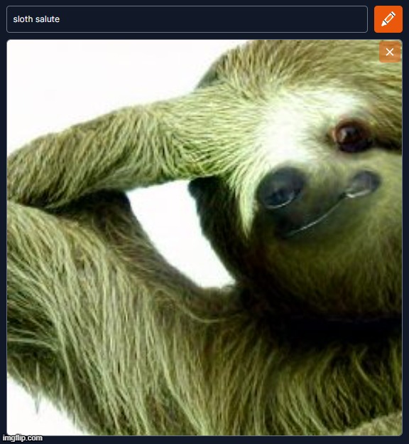Sloth salute | image tagged in sloth salute | made w/ Imgflip meme maker