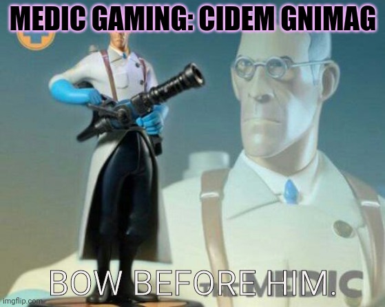 Stop it. Get some help | MEDIC GAMING: CIDEM GNIMAG BOW BEFORE HIM. | image tagged in the medic tf2,medic,gaming,stop it get some help,team fortress 2 | made w/ Imgflip meme maker