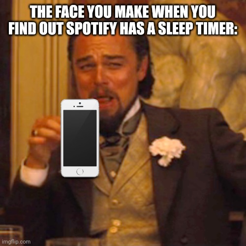 Is it just me...ok then |  THE FACE YOU MAKE WHEN YOU FIND OUT SPOTIFY HAS A SLEEP TIMER: | image tagged in memes,laughing leo | made w/ Imgflip meme maker