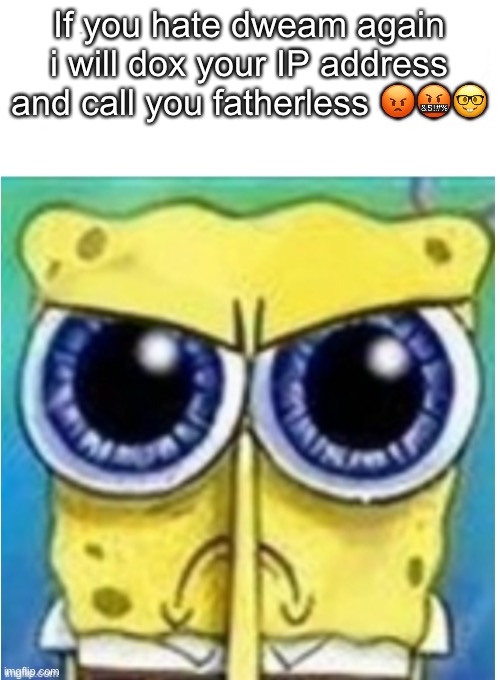 Angry spongebob blank | If you hate dweam again i will dox your IP address and call you fatherless 😡🤬🤓 | image tagged in angry spongebob blank | made w/ Imgflip meme maker