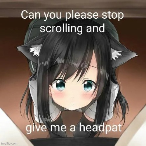 Stop scrolling and give me a headpat | image tagged in thank,you,all,for,the,headpats | made w/ Imgflip meme maker