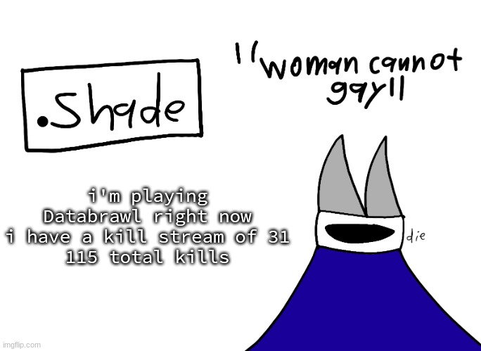 mental instability but it's actually my announcement temp | i'm playing Databrawl right now
i have a kill stream of 31
115 total kills | image tagged in mental instability but it's actually my announcement temp | made w/ Imgflip meme maker