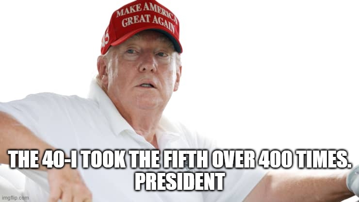 The Fifth President | THE 40-I TOOK THE FIFTH OVER 400 TIMES.
PRESIDENT | image tagged in donald trump | made w/ Imgflip meme maker