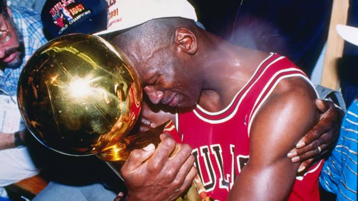 High Quality Michael Jordan hugging trophy Blank Meme Template