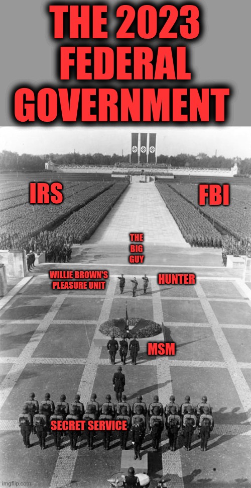 The Washington Rally, 2023 | THE 2023
FEDERAL
GOVERNMENT; IRS; FBI; THE
BIG
GUY; WILLIE BROWN'S
PLEASURE UNIT; HUNTER; MSM; SECRET SERVICE | image tagged in memes,joe biden,democrats,fbi,irs,federal government | made w/ Imgflip meme maker