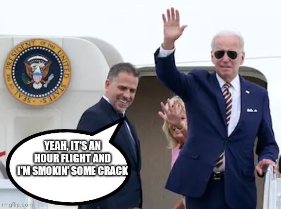 Air Force One |  YEAH, IT'S AN HOUR FLIGHT AND I'M SMOKIN' SOME CRACK | image tagged in criminals,investigations,traitor,commie scum,dr jill | made w/ Imgflip meme maker