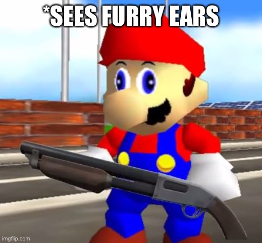 SMG4 Shotgun Mario | *SEES FURRY EARS | image tagged in smg4 shotgun mario | made w/ Imgflip meme maker