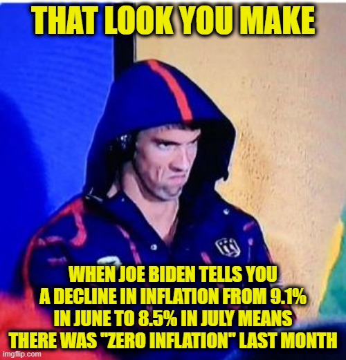 "Zero Inflation" | THAT LOOK YOU MAKE; WHEN JOE BIDEN TELLS YOU A DECLINE IN INFLATION FROM 9.1% IN JUNE TO 8.5% IN JULY MEANS THERE WAS "ZERO INFLATION" LAST MONTH | image tagged in joe biden,inflation | made w/ Imgflip meme maker