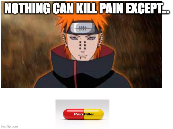 painkillers | NOTHING CAN KILL PAIN EXCEPT... | image tagged in anime,fun,naruto shippuden | made w/ Imgflip meme maker
