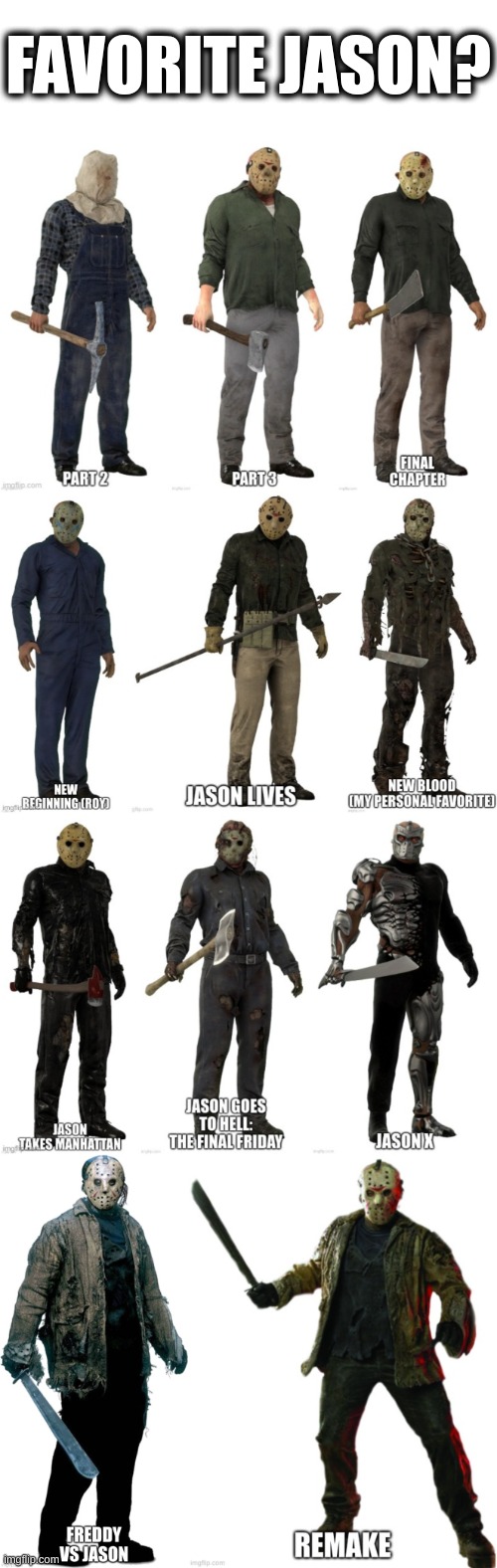 FAVORITE JASON? | image tagged in jason voorhees,friday the 13th,hockey,evolution,axe,serial killer | made w/ Imgflip meme maker
