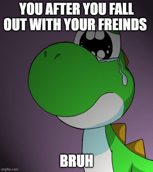 Sad Yoshi | YOU AFTER YOU FALL OUT WITH YOUR FREINDS; BRUH | image tagged in sad yoshi | made w/ Imgflip meme maker