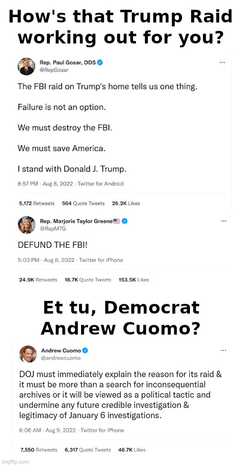 How's that Trump Raid working out for you? | image tagged in trump,raid,fbi,gestapo,backfire | made w/ Imgflip meme maker