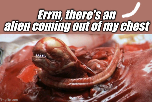 alien chestburster | Errm, there's an alien coming out of my chest | image tagged in alien chestburster | made w/ Imgflip meme maker