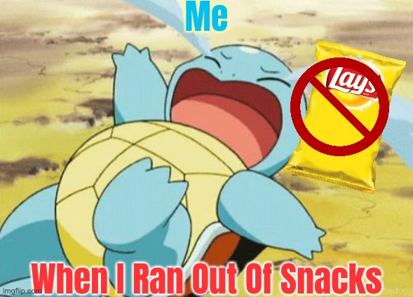Running Out Of Snacks | Me; When I Ran Out Of Snacks | image tagged in crying squirtle,no snacks,memes,pokemon memes,squirtle | made w/ Imgflip meme maker