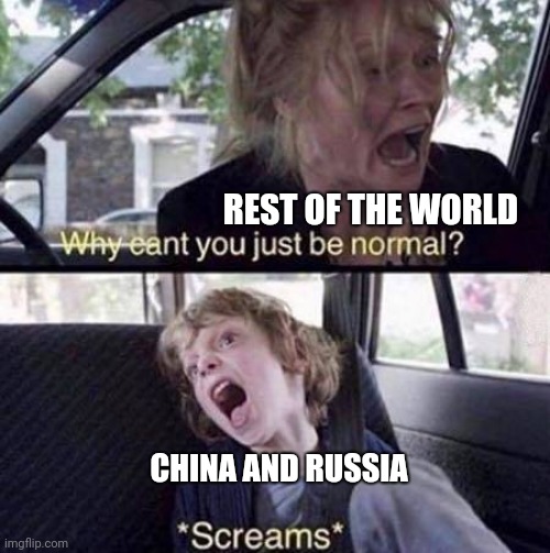 Why Can't You Just Be Normal | REST OF THE WORLD; CHINA AND RUSSIA | image tagged in why can't you just be normal | made w/ Imgflip meme maker