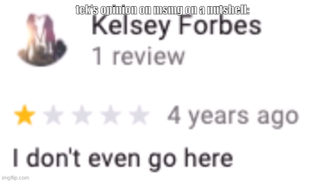 tck's opinion on msmg on a nutshell: | made w/ Imgflip meme maker