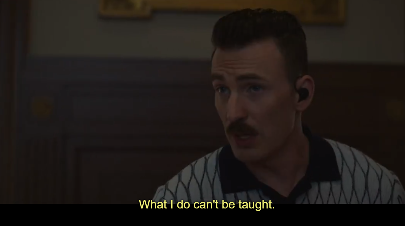 CHRIS EVANS GRAY MAN "WHAT I DO CAN'T BE TAUGHT" Blank Meme Template