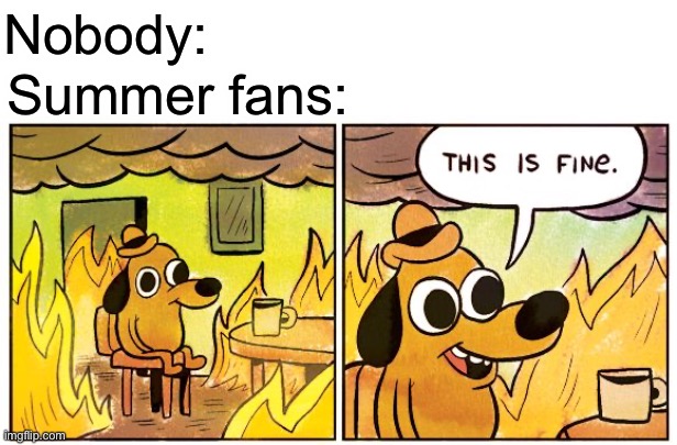 This Is Fine | Nobody:; Summer fans: | image tagged in memes,this is fine | made w/ Imgflip meme maker