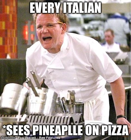 Chef Gordon Ramsay |  EVERY ITALIAN; *SEES PINEAPLLE ON PIZZA | image tagged in memes,chef gordon ramsay | made w/ Imgflip meme maker