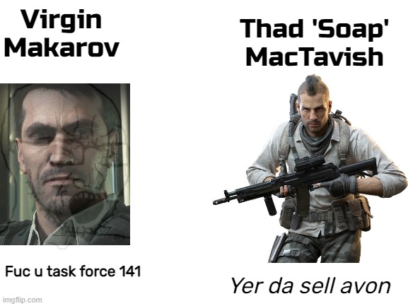 Virgin Makarov; Thad 'Soap' MacTavish | made w/ Imgflip meme maker