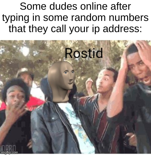Meme Man Rostid | Some dudes online after typing in some random numbers that they call your ip address: | image tagged in meme man rostid | made w/ Imgflip meme maker