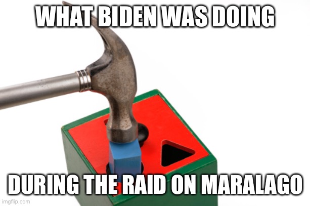 What moron gave him a hammer? | WHAT BIDEN WAS DOING; DURING THE RAID ON MARALAGO | image tagged in forced shape sorter,joe biden,not my president,politics,funny memes,nazis | made w/ Imgflip meme maker
